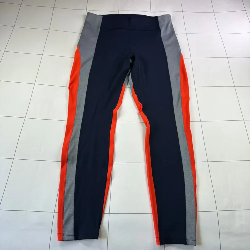 Athleta Leggings Womens Large Blue Red Crest Colorblock Athletic Run Sporty Yoga